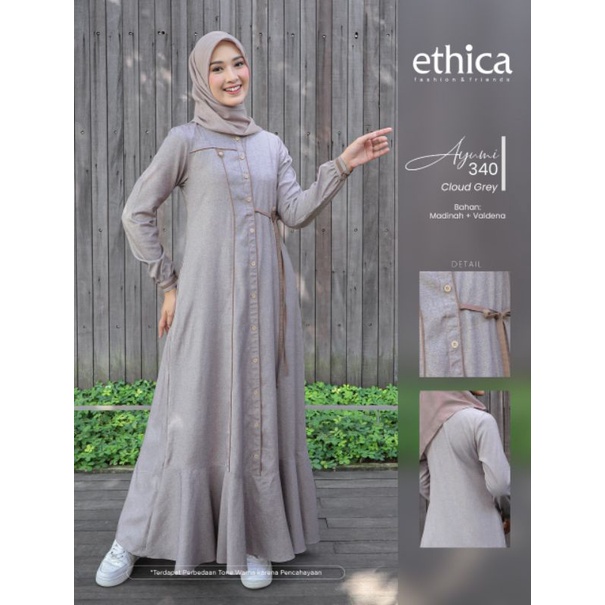 Gamis Premium Ayumi 340 Cloud Grey by Ethica|Gamis Polos|Gamis Katun Madinah|Gamis Casual|Gamus Dewa