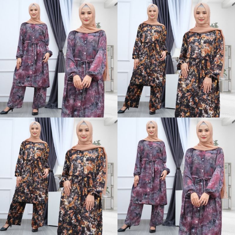 One Set Tunik Rayon Magdalena Ld 120 Jumbo Handmade Motif Tiedye