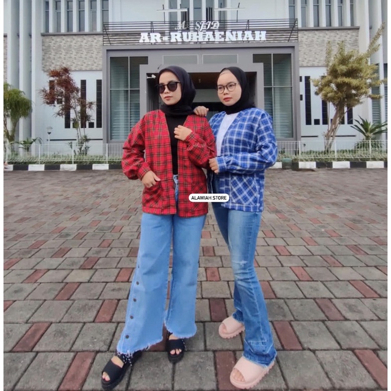 OUTER FLANEL BALON GRID MOTIF TARTAN OVERSIZE // OUTHER FLANEL WANITA HITS // OUTER KOTAK-KOTAK KEKI