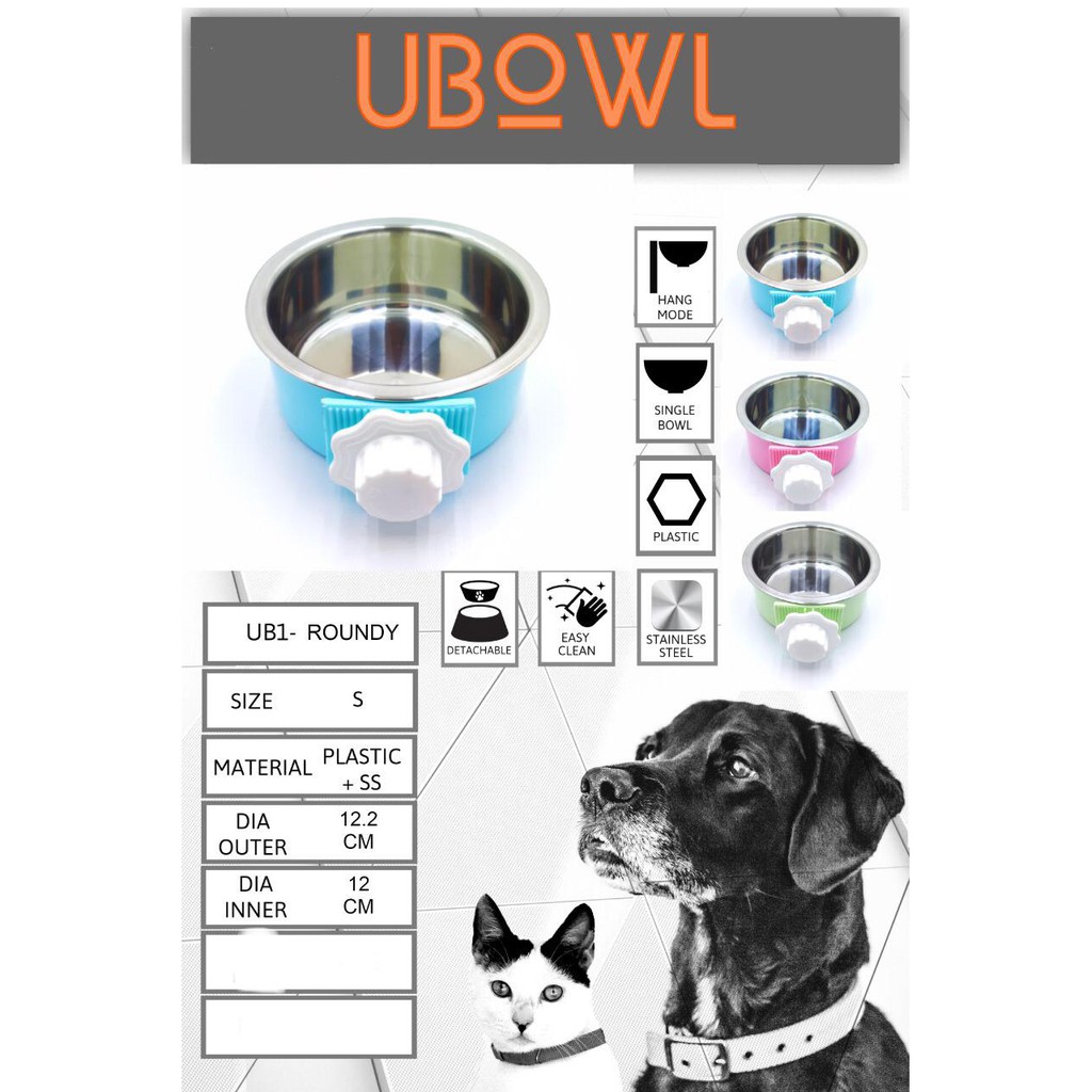 UBOWL Rondy &amp; Hanger Single Tempat Makan Minum Kucing Gantung Kandang