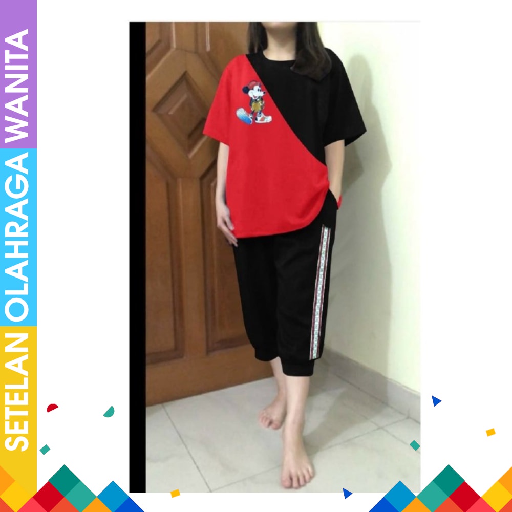 Baju Senam Setelan Zumba Aerobic Fitness Hijab Muslimah Loose Top Z Kuning Biru Setelan Baju Senam