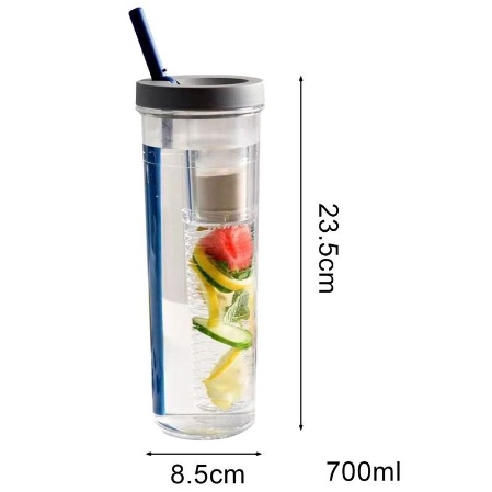 BOTOL MINUM INFUSED WATER TRANSPARAN PORTABLE SEDOTAN LIPAT 700ML