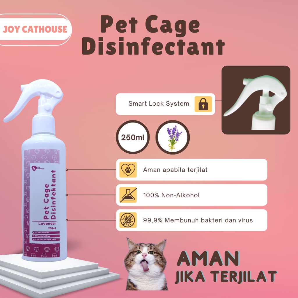 Disinfektan 250 ml Non-Alkohol Penghilang Bau Kandang Kucing, Anjing, Kelinci dan Hewan Peliharaan Lainnya 250 ml Botol Spray Dengan Fitur Lock | Joy Cathouse