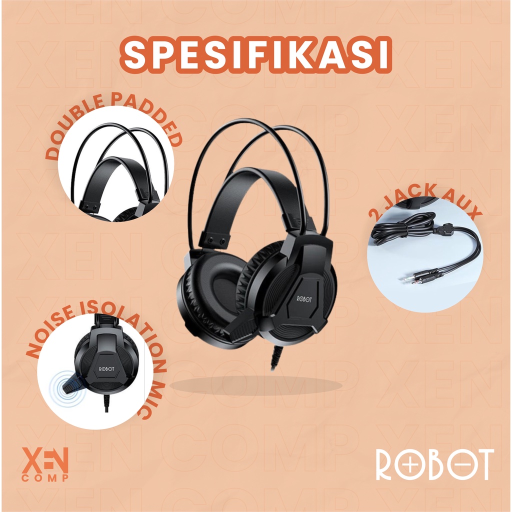 Robot Headset Headphone RHP10 Double Padded Headband Black Original 2 Jack Aux 3.5mm