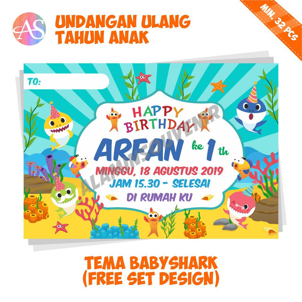 Undangan Ulang Tahun Anak Custom Baby Shark Shopee Indonesia