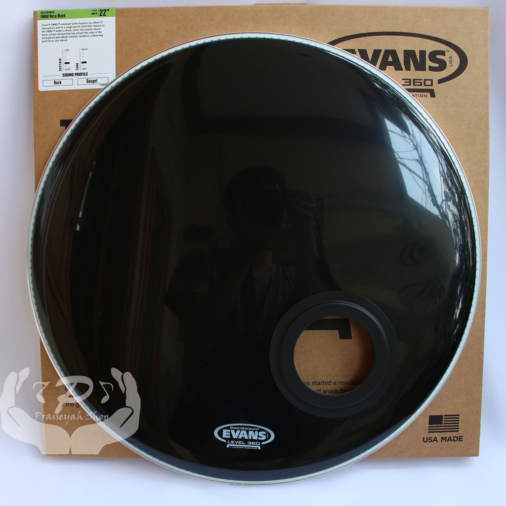 Evans Emad Resonant 22 Inch Head Drum Bass Remad Black