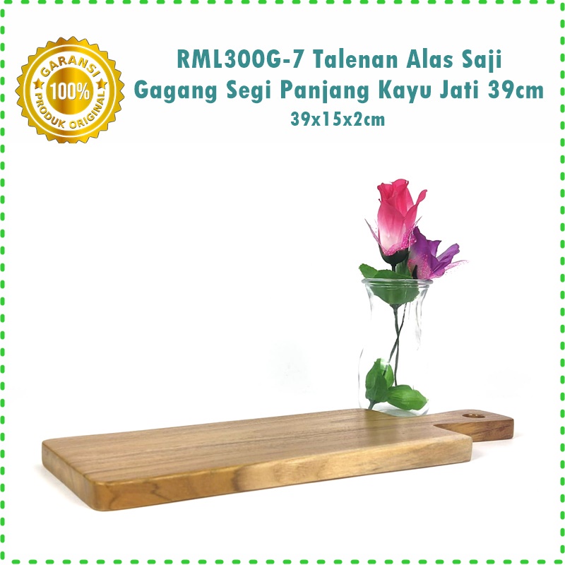 RML300G-7 Talenan/Alas Saji Gagang Segi Panjang Kayu Jati 39cm