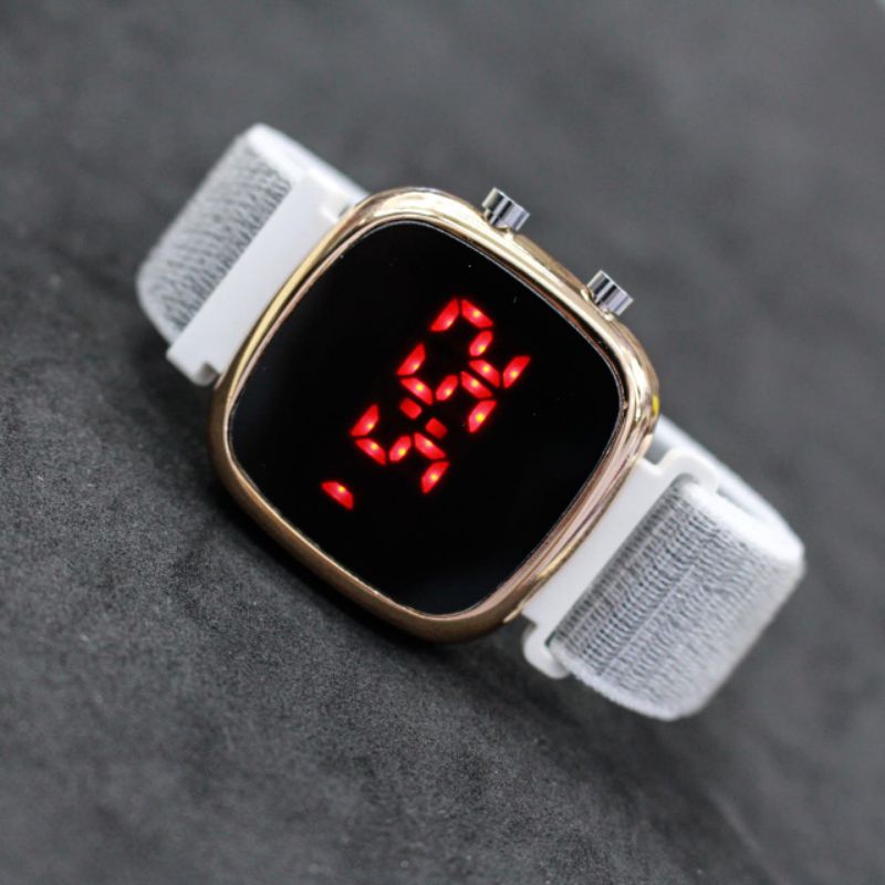 JAM TANGAN LED WATCH OVAL CANVAS CEWEK COWOK STRAP CANVAS