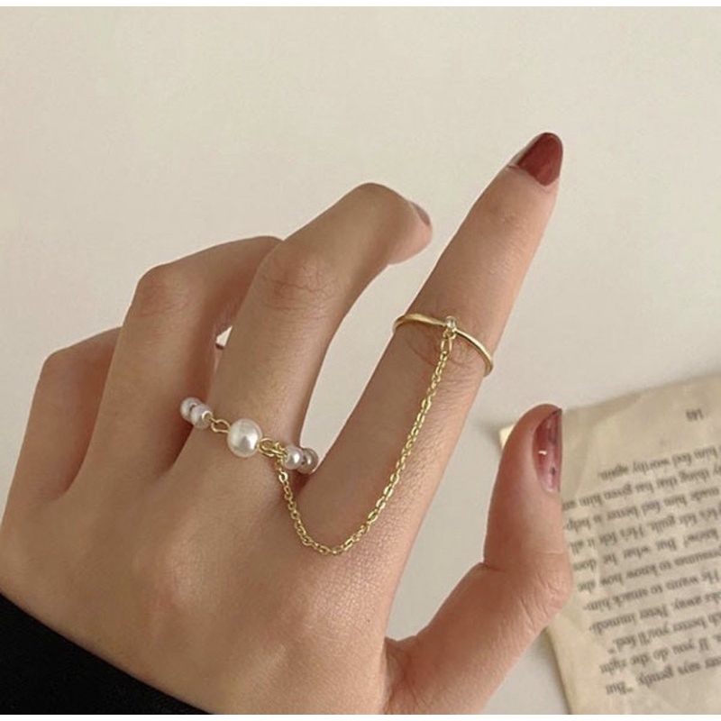 Jaxy Ring Set / Cincin Rantai Juntai Mutiara / Cincin Gaya Korea Wanita