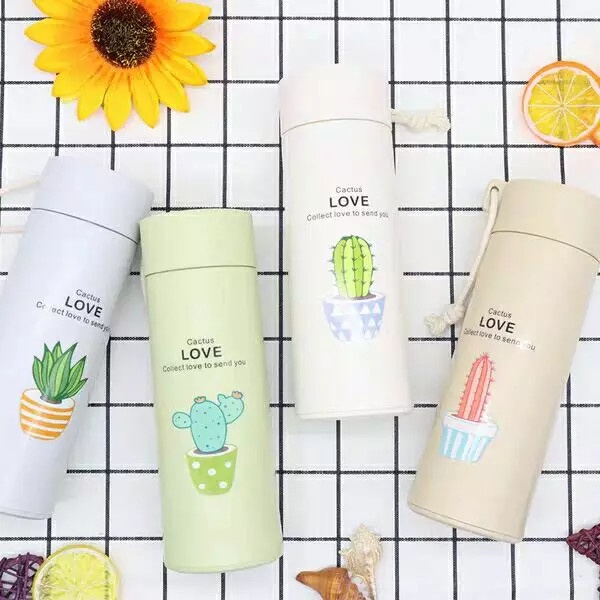 Souvenir Botol Minum Kaca Unik Motif Kaktus  - Botol Minum viral Tumbler Anak