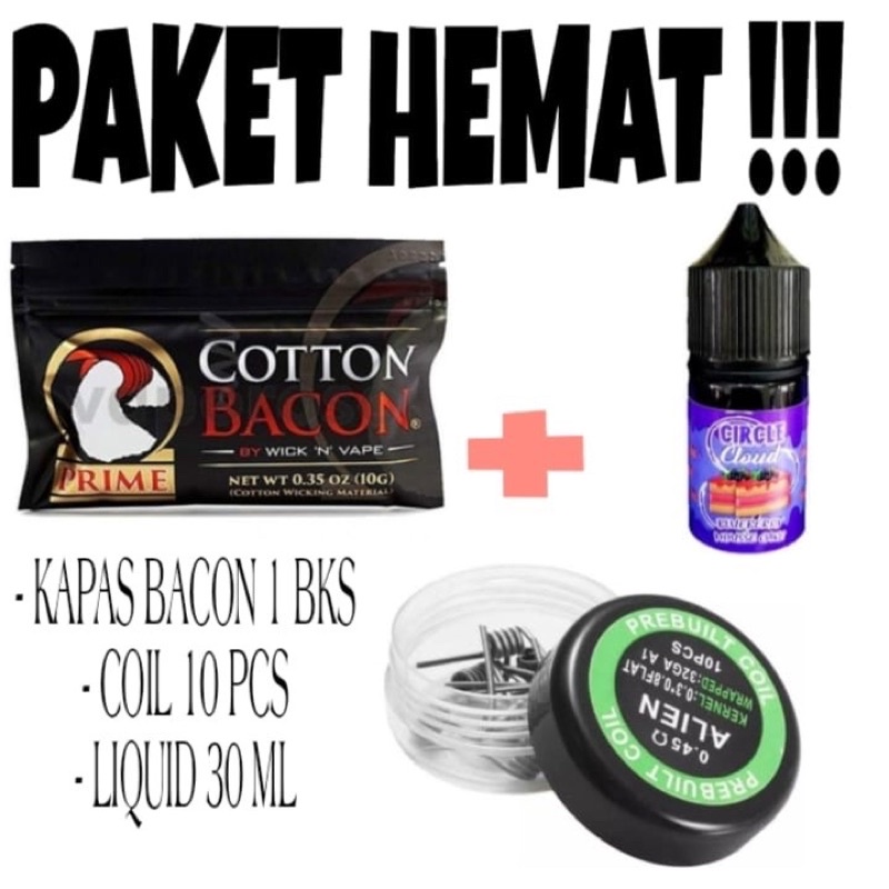 PAKET HEMAT liquid+kapas+coil alien 10pcs