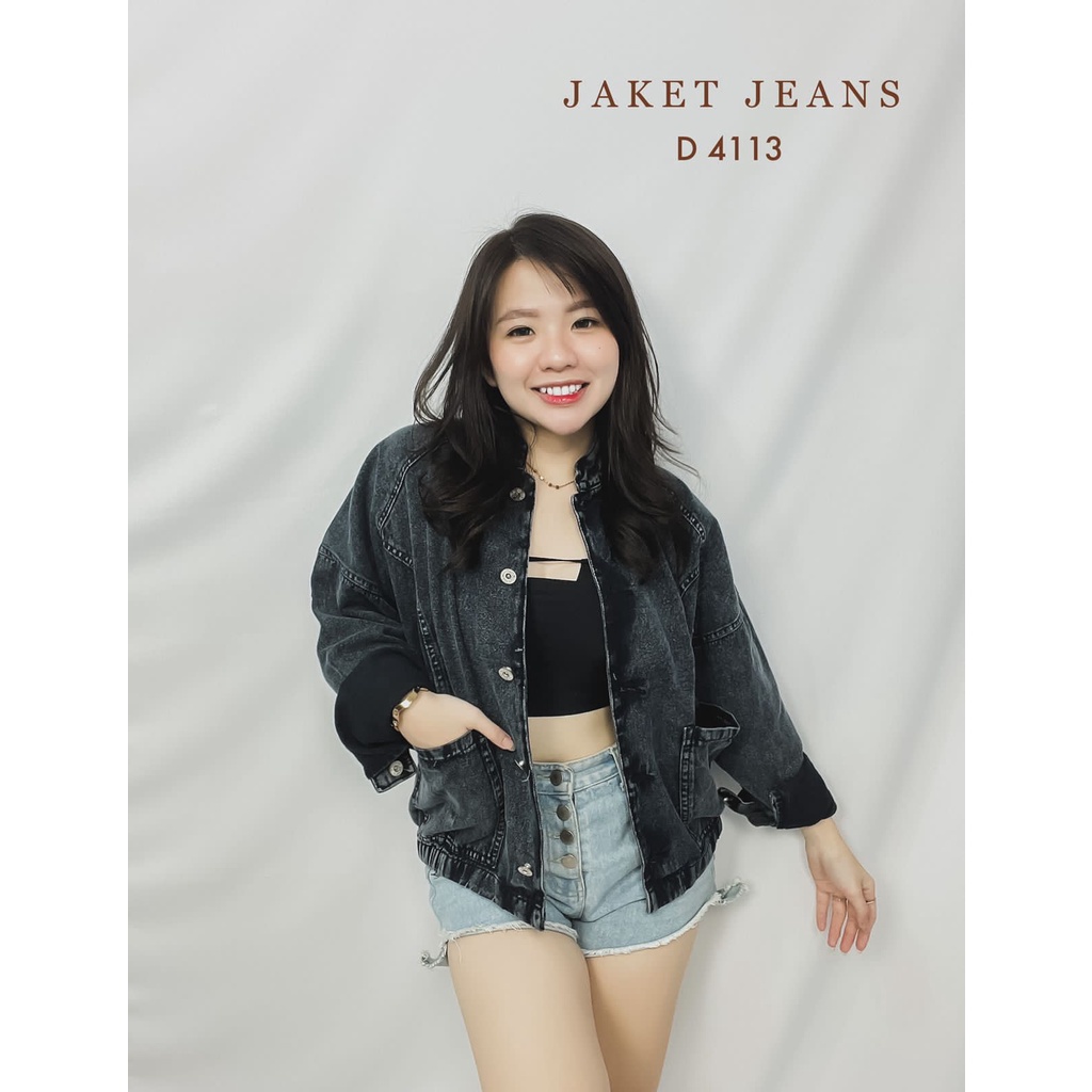 HOPYLOVY Jaket Jeans Oversize Wanita Lengan Manset Kekinian Jenner