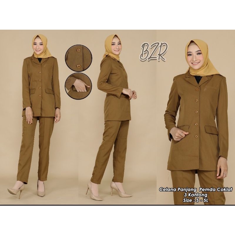 SERAGAM PEMDA PNS/ BAJU DINAS K3 CELANA  KHAKY TUA / KHAKY MUDA BAHAN KATUN FREE HIJAB