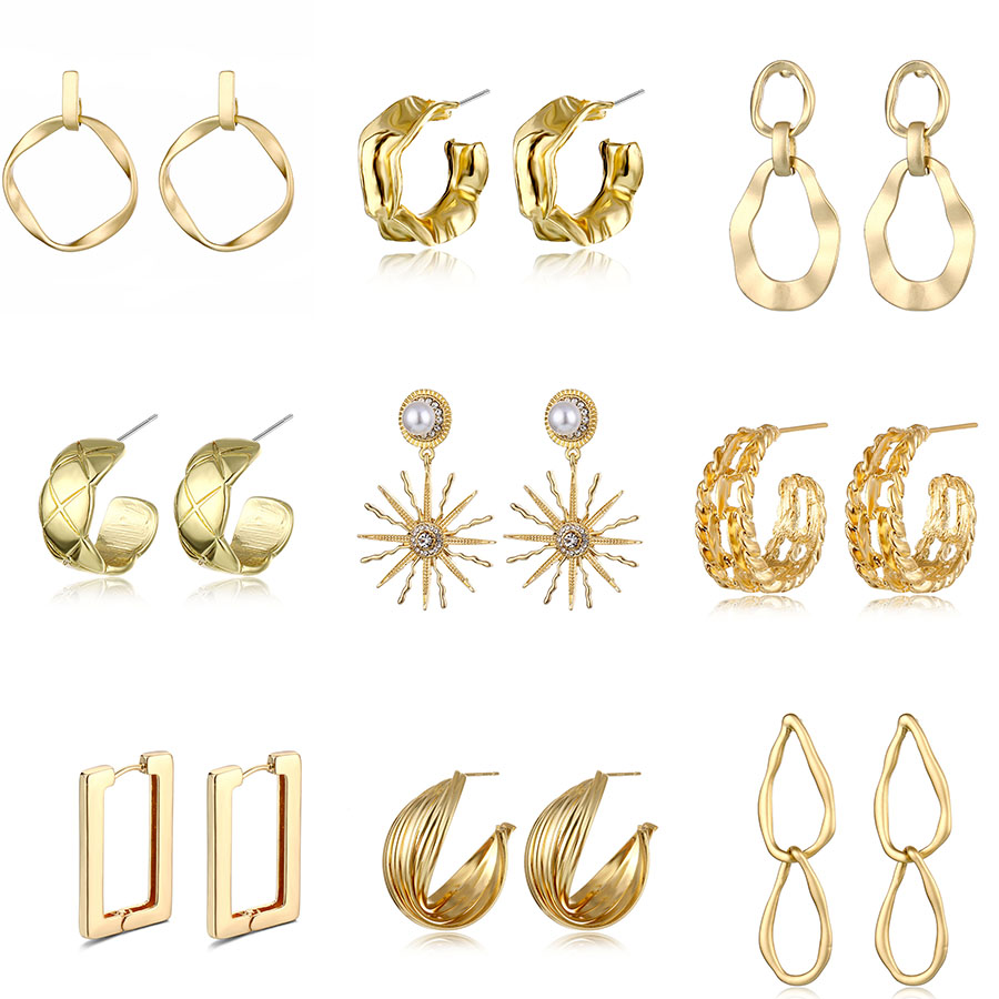 Anting Tusuk Gantung Statement Desain Geometri Warna Gold Gaya Trendy Untuk Wanita 2020