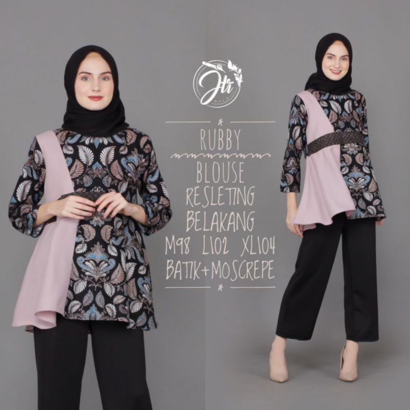 Atasan Batik Wanita Modern / Blouse Batik Kombinasi Mosscrepe Size M, L, XL ( ORIGINAL )