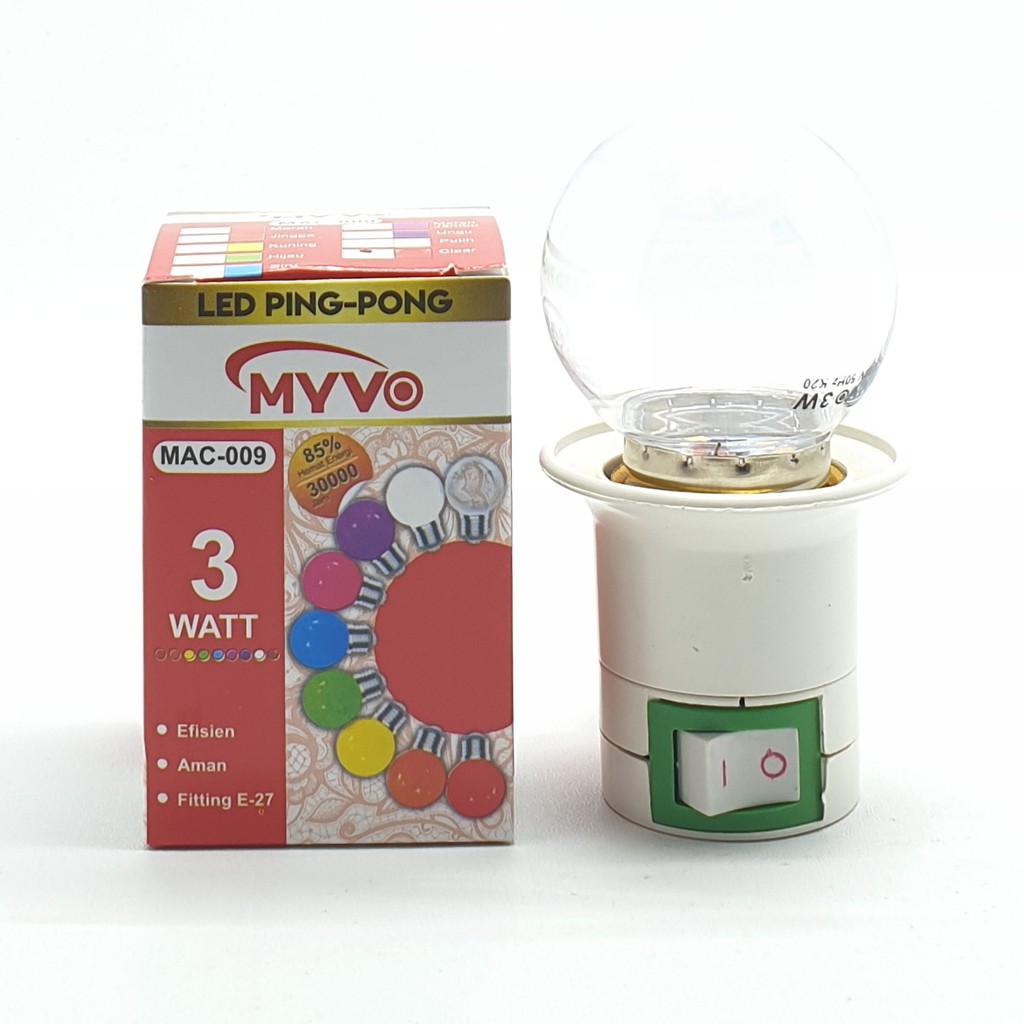 Myvo WW KUNING BENING Lampu Led Ping Pong 3W E27 WW Kuning Bening + Linux Fiting Colok Switch LAMPU TIDUR