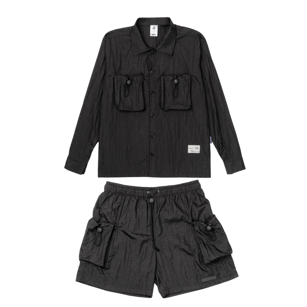 JAVAJONES One Set Nylon Shirt and Shorts –Black