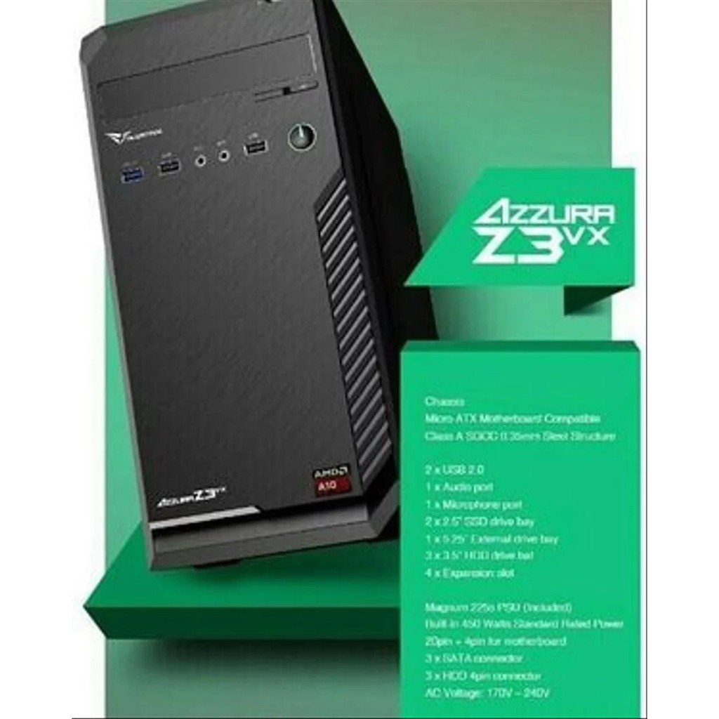 Termurah Casing Komputer Alcatroz Azzura Z3VX PSU 450 Watt-model lebih kecil dari standard Terlaris