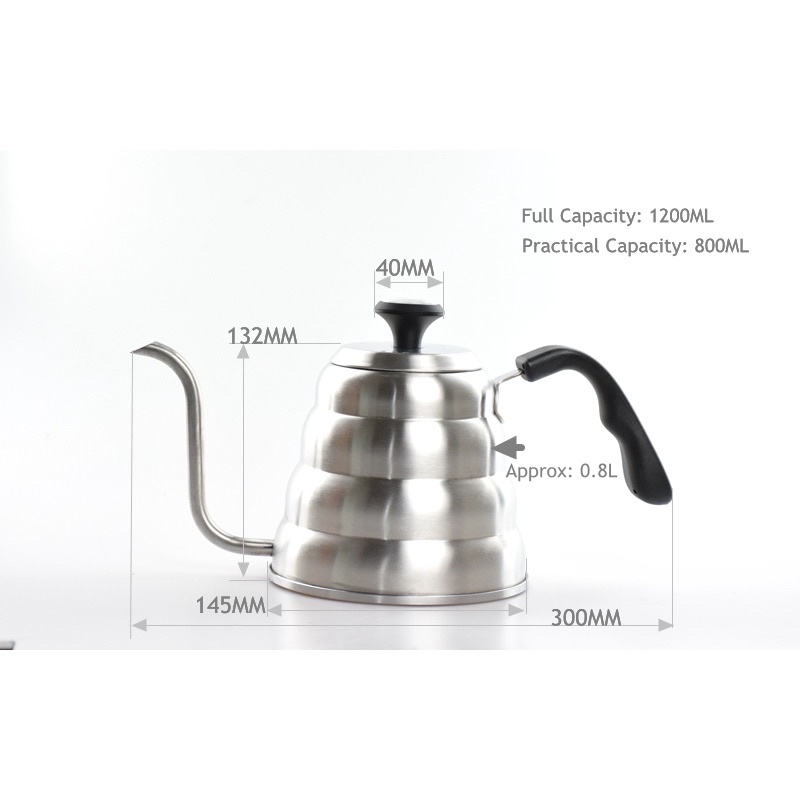 Coffee Maker Pot V60 Drip Kettle Teko Barista 1200ML with Thermometer - Silver