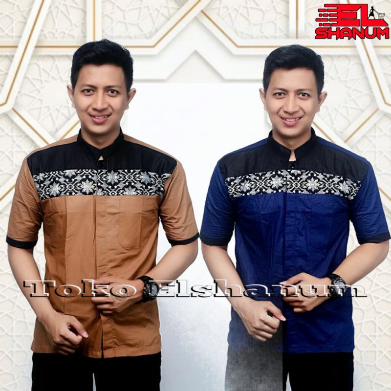 Baju Koko Pria Dewasa Lengan Pendek | Baju Koko Batik Kombinasi Motif Modern Terbaru