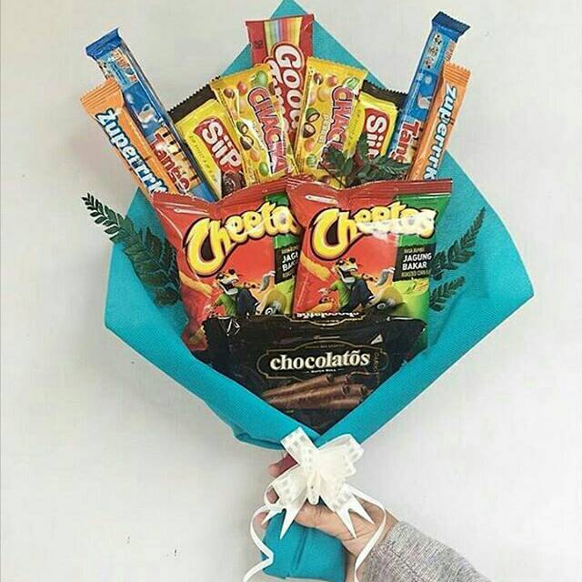 

Bouquet Snack Kain Warna Biru (snack random)