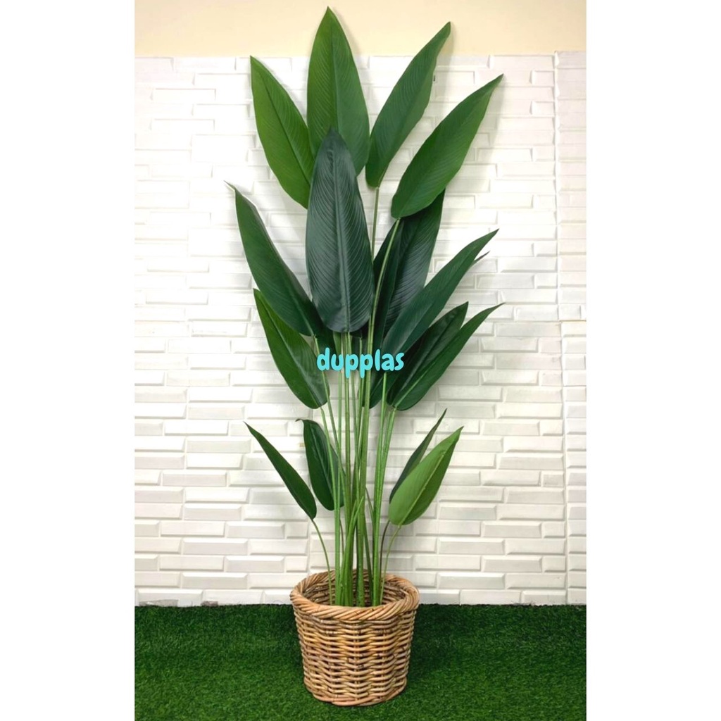Pohon Hias Daun Pisangan Heliconia T180 Latex Artificial Cover Pot Rotan Bulat Plastik Tanaman Bird 