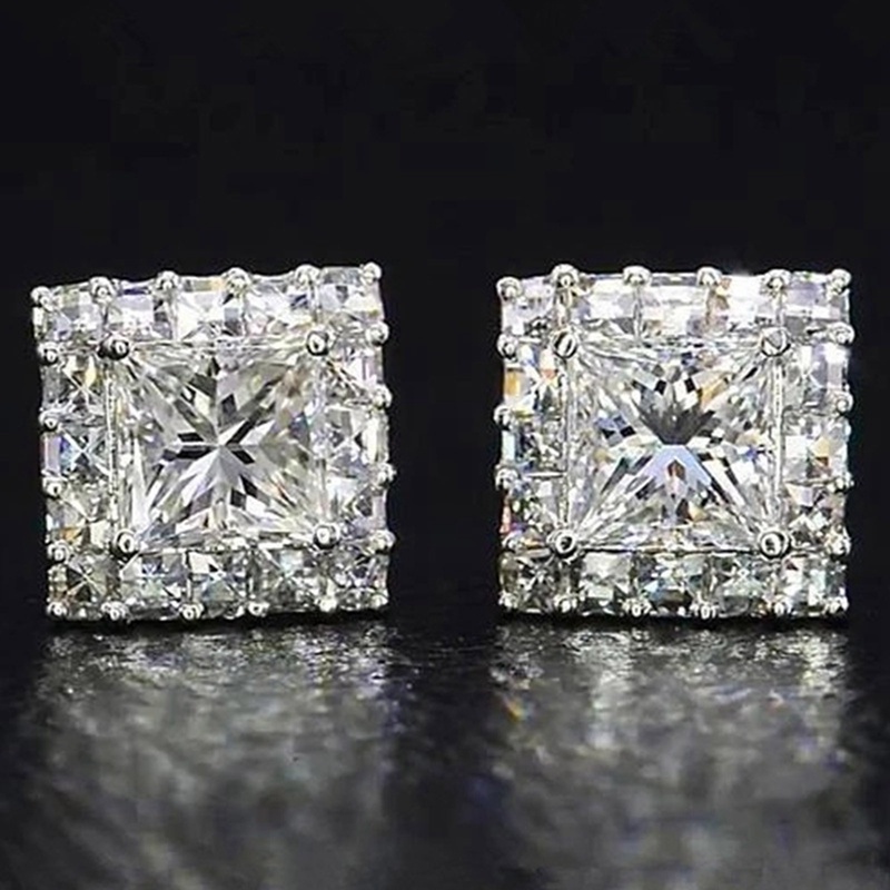 Anting Stud Cubic Zirconia Bentuk Persegi Untuk Wanita