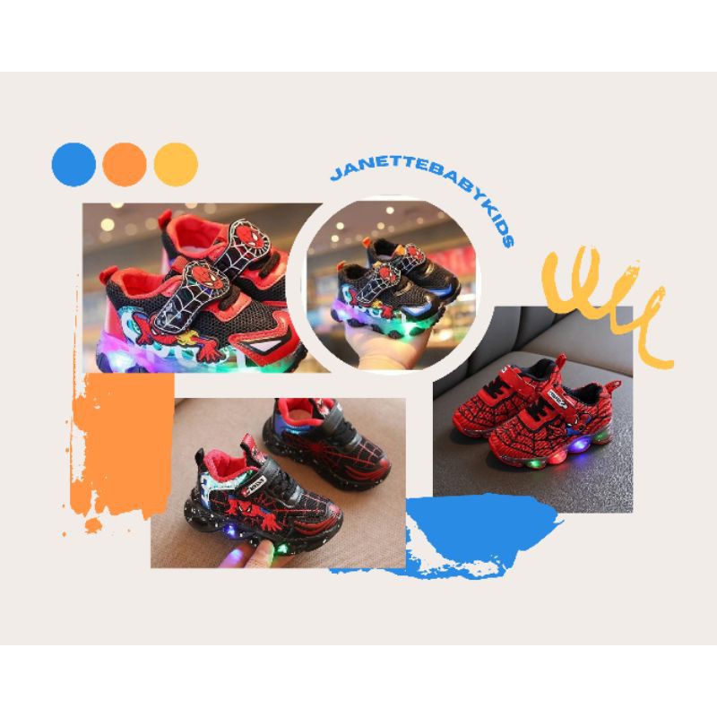Spiderman Shoes - Sepatu Spiderman - Sepatu Lampu Anak-Sepatu Lampu Superhero - Sepatu Import Anak