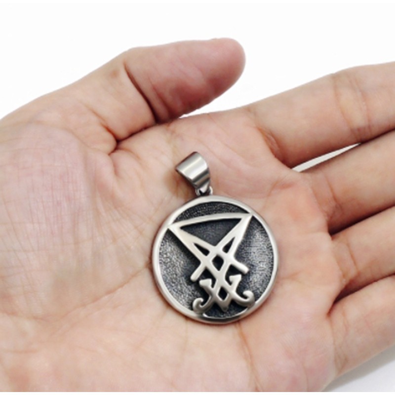 Fashion Mens Chain Sigil of Lucifer Seal of Satan Pendant Box Chain Necklace