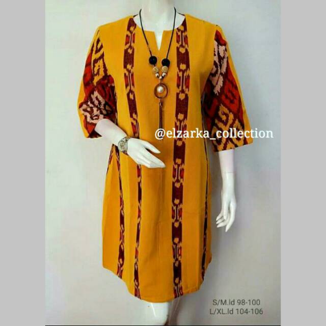 Dress Tenun Toraja kunyit, tenun ikat, tenun Toraja