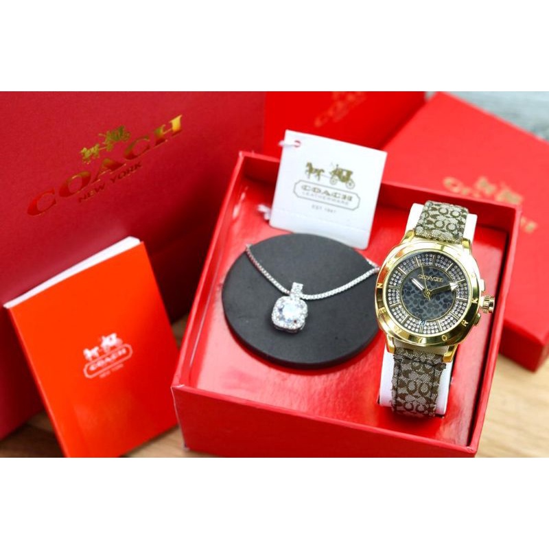 jam tangan wanita NEW Coach kulit tanggal aktif free kalung  DM3.5cm +box +buku +paper bag