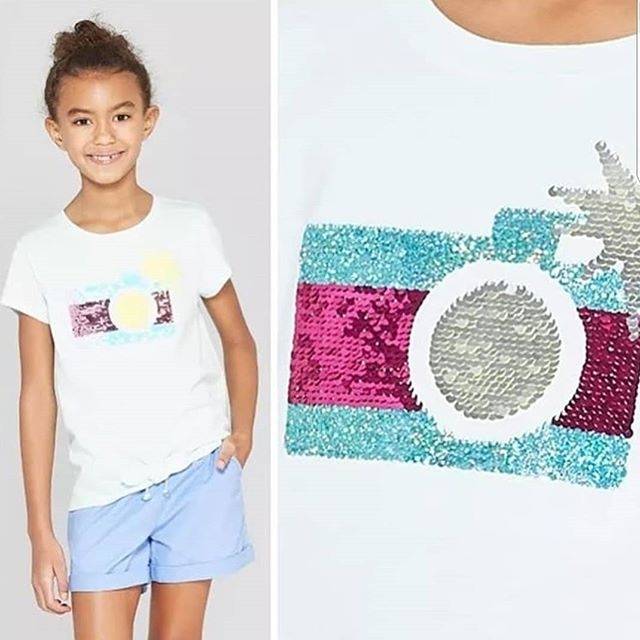 Bisa dewasa Kaos Cat and Jack Flip Sequin Tosca Kamera Bolak balik Anak baby perempuan cewek