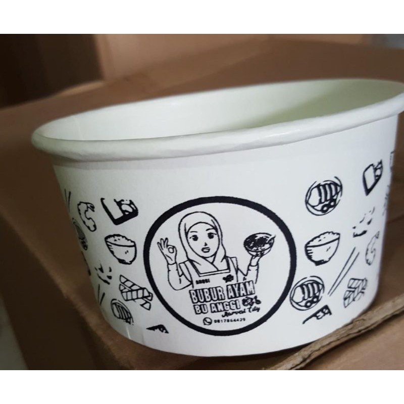 paper bowl 800ml + tutup sablon logo custom @1000pcs