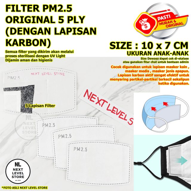 Refill Filter Masker PM 2.5 Tomo Kain N95 Mask Hepa 10x7 cm Size Anak