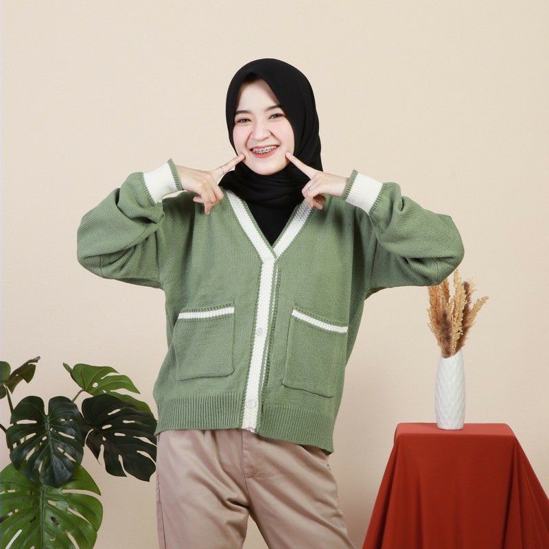 CARDIGAN RAJUT KANCING POCKET KYLA | OUTER OUTWEAR KIYOWO CARDY TERBARU KANCING HIDIP SAKU