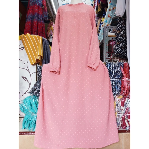 Gamis crinkle rubiah ORi warna peach salem