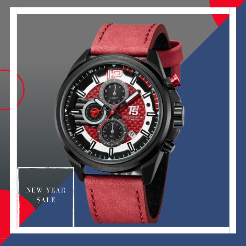 jam tangan pria t5 original  Chronograph elegant free box Kaleng