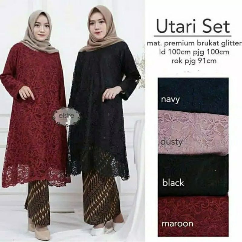 HIJABBSTORY Utari Premium Lace Set Malika Ld100 Allsize Tunik Tunic Brukat Cantik Kondangan Kekinian