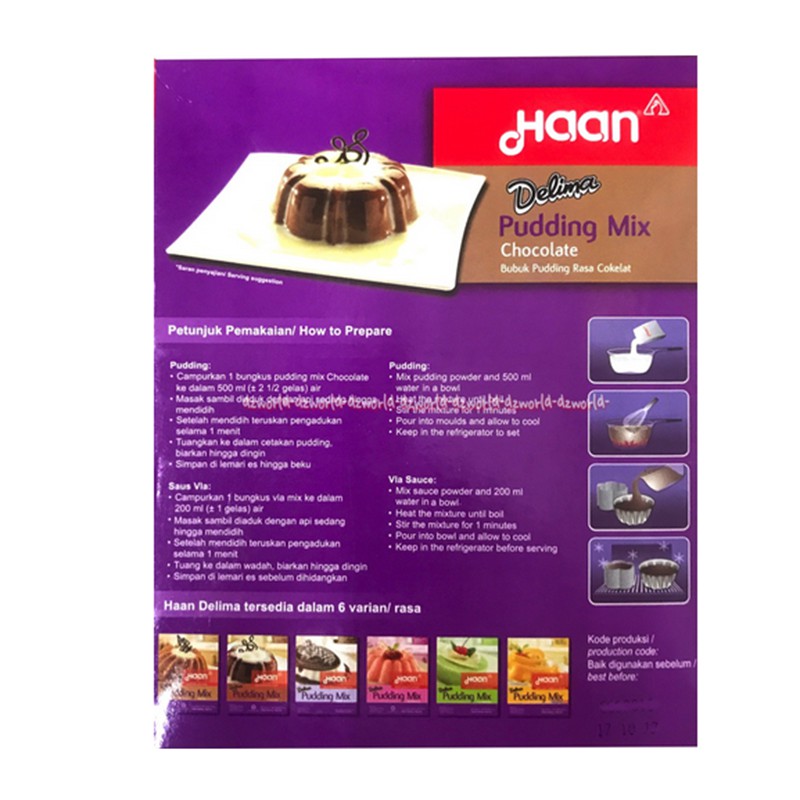 Haan Delima 245gr Pudding Mix Chocolate With Vla Sauce Coklat Tepung Bubuk Puding Instan Cokelat Puding Agar Instan Premix Saos Fla