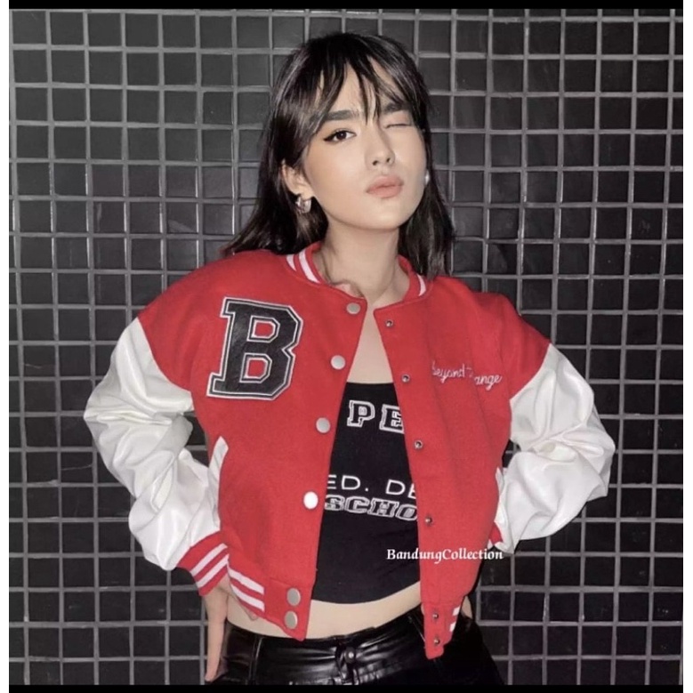 BEYOUND RED JAKET | BASEBALL JAKET | BASEBALL CROOPE | JAKET WANITA MURAH