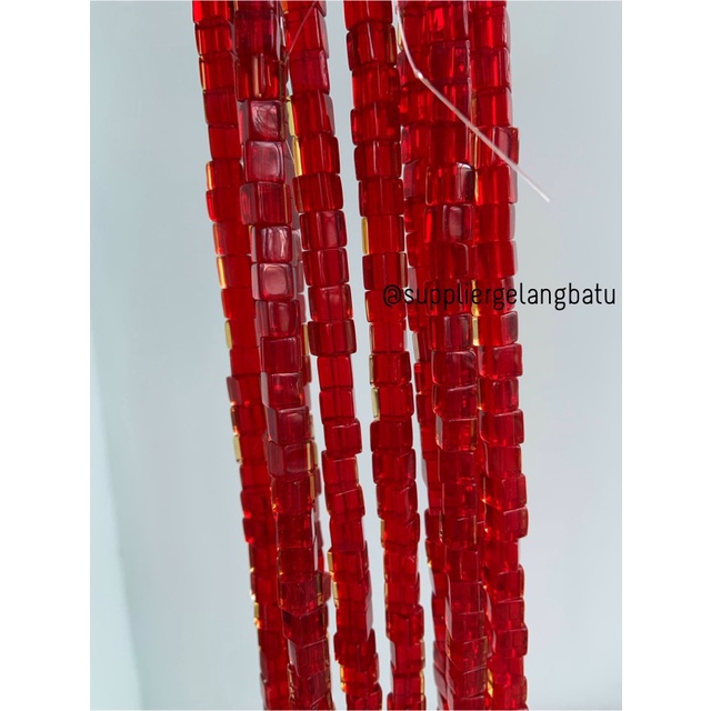 kristal Ceko kotak 6 x 6mm red QUARTZ crystal bening bross PREMIUM