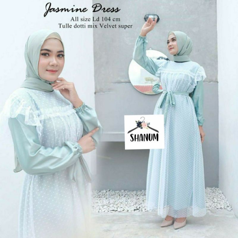 GAMIS PESTA TILE DOTTY FULL FURING JASMINE/ Gamis tile polka