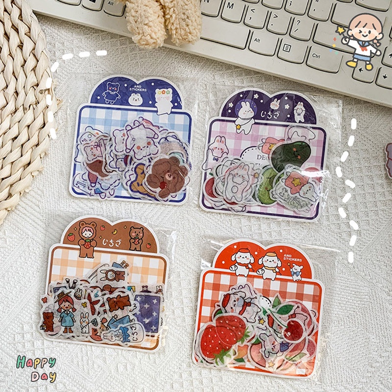 40pcs / set Stiker Motif Kartun Beruang Anjing Babi Warna-Warni Untuk Dekorasi Notebook