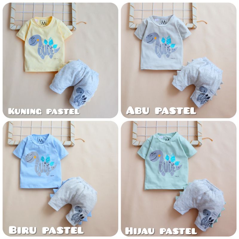 Setelan Baju Bayi Laki-laki Warna Pastel Bahan Katun Adem Size 6 bulan - 1 tahun