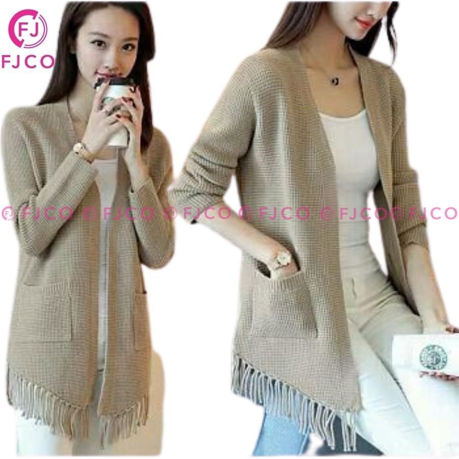 FJCO - Cardigan Wanita Oversize Jumbo Korea Cardigan Rajut Jumbo Cardigan Rajut Rumbai-coksu