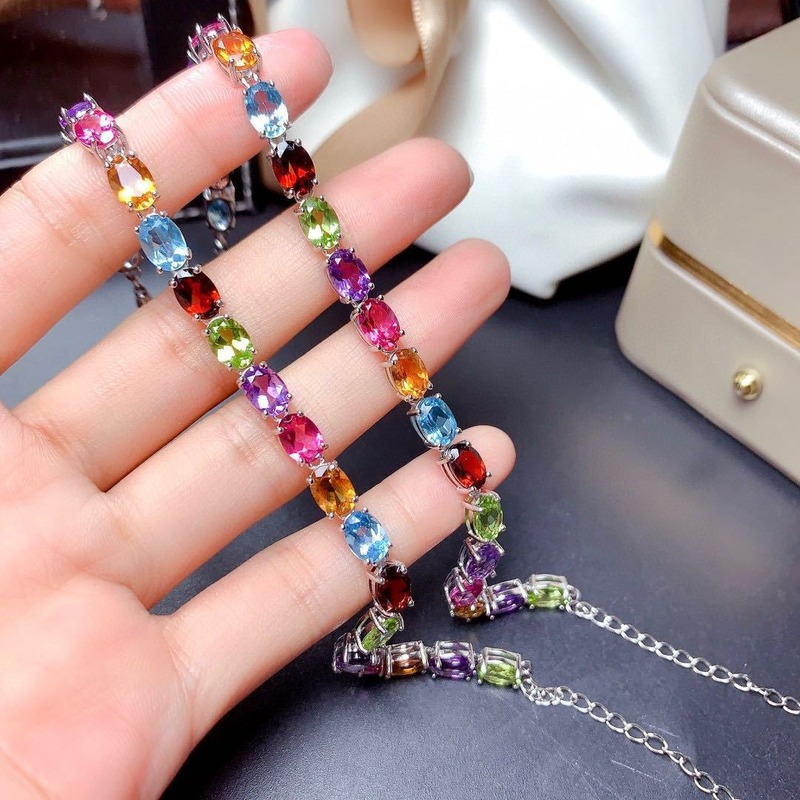 [Ready Stock]Fashion Personality Inlaid Colored Gemstone Bracelet Full Diamond Bracelet