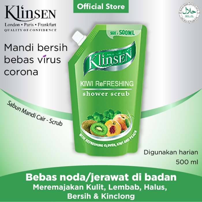 Klinsen Shower Scrub Kiwi Refreshing 500ml - Sabun Mandi Cair