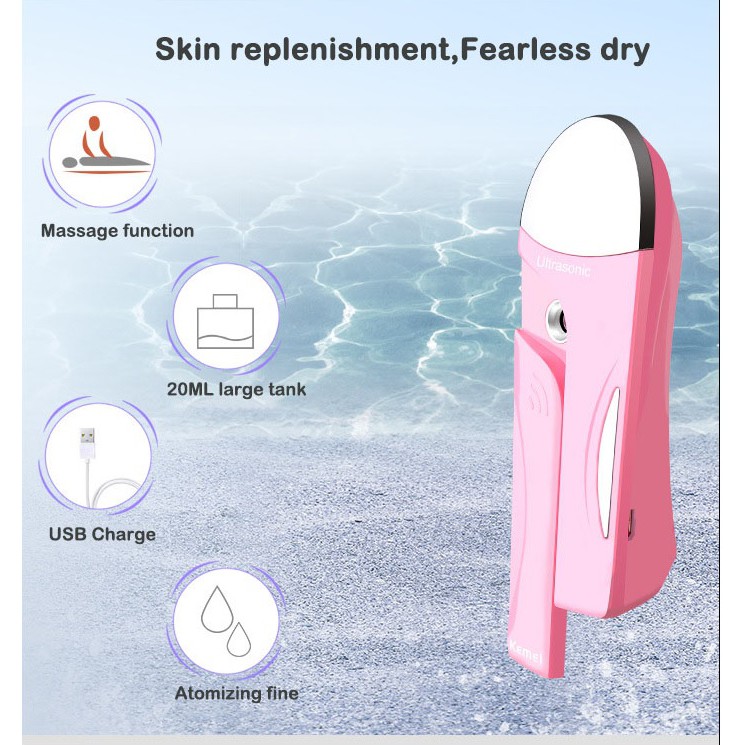 KEMEI KM-709 Ultrasonic Portable Rechargable Facial Handy Spa Moisturizing Mist Water Supply Massage