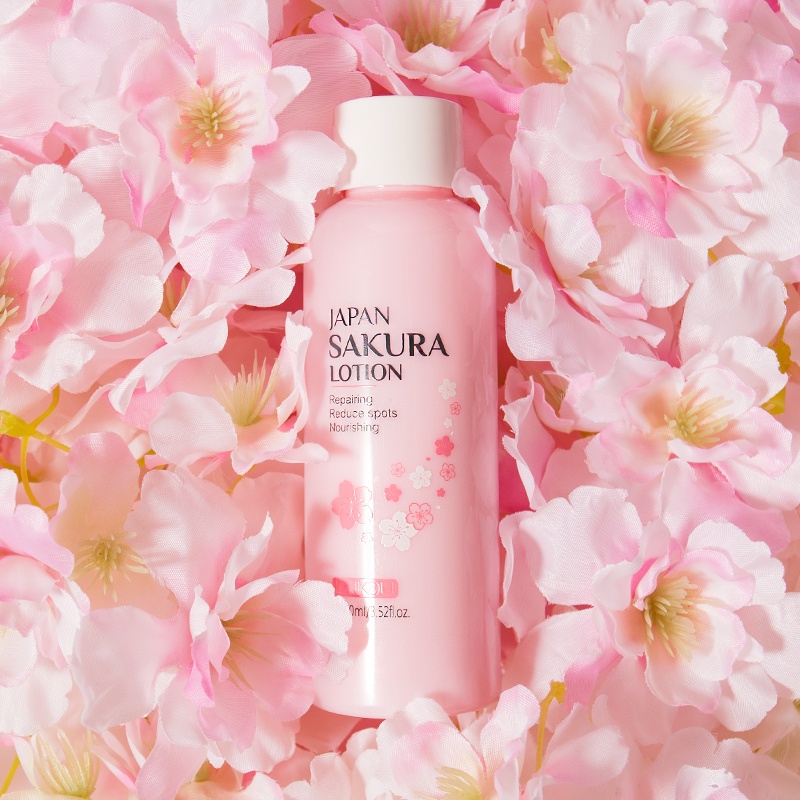 LAIKOU Japan Sakura Losion Wajah Mencerahkan Melembabkan Menyamarkan Bintik Hitam Menghidrasi 100ml