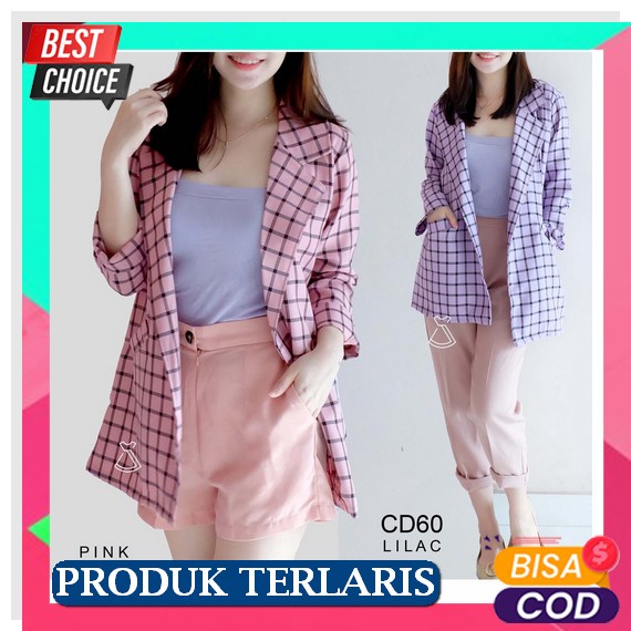 Blazer Import Kotak Wanita / Blz Kerja Kantoran / Zahra - 27/ Blzer Te Cd54 - Outer Blazer Linen S C